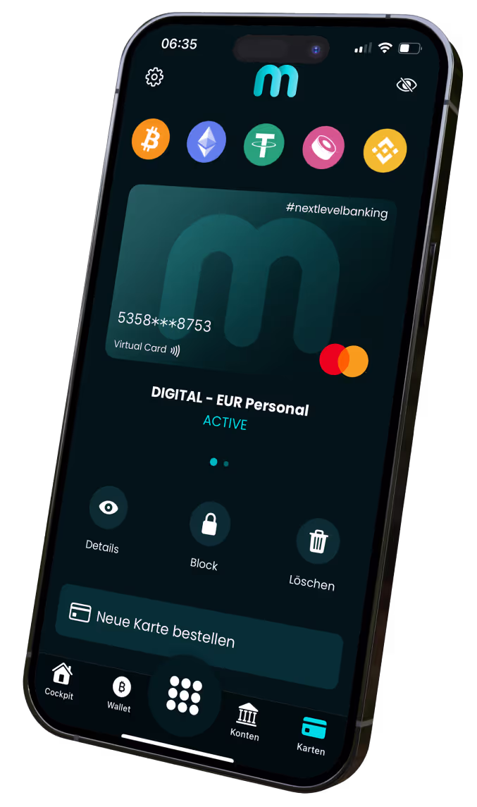 Mobile mygate-Anwendung mit Karten- und Wallet-Funktionen auf einem Smartphone.